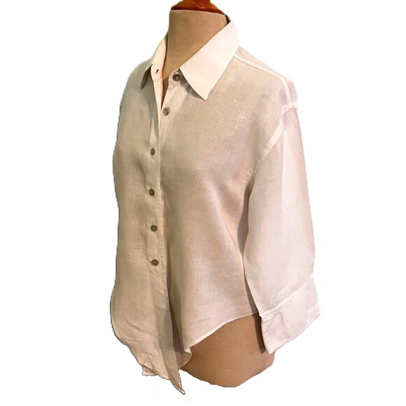 Debra Deroo Linen Button Down Blouse Front Tie Size Small Vintage Flax Style - Picture 3 of 7